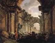 ROBERT, Hubert Imaginary View of the Grande Galerie in the Louvre in Ruins Spain oil painting artist